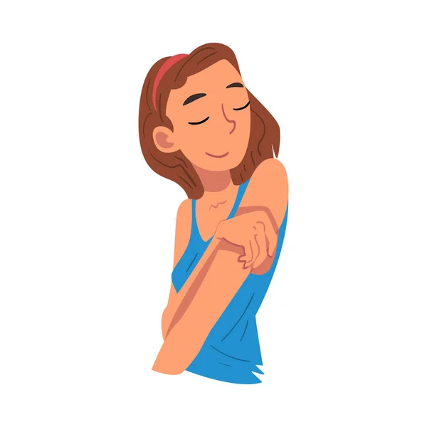 Beautiful Thoughtful Girl, Smiling Relaxed Teenager Dreaming about Something Vector Illustration — Stock Vector