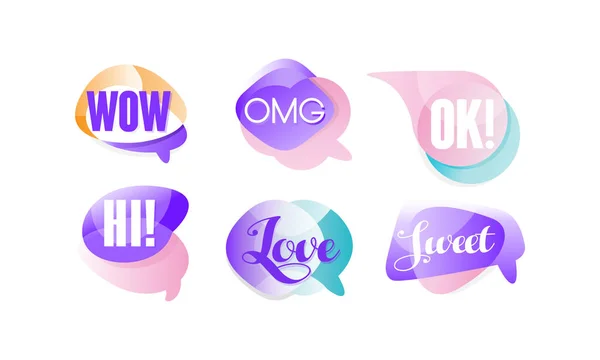 Speech Bubbles with Dialog Words, Wow, Omg, Okay, Hi, Love, Sweet Vector Illustration — Stock Vector