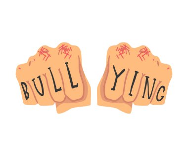Bullying Inscription on Male Fist, Abuse, Harassment, Teenager Problem Vector Illustration clipart