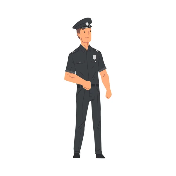 Polizist, Polizistenfigur in Uniform, Mitarbeiter des Rettungsdienstes Vektor Illustration auf weißem Hintergrund — Stockvektor