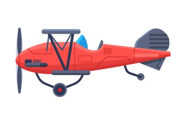 Pervaneli Retro Red Airplane, Uçan Uçak Aracı, Hava Taşıma Vektörü İllüstrasyonu