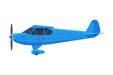 Pervaneli Retro Blue Airplane, Uçan Uçak Aracı, Hava Taşıma Vektörü İllüstrasyonu