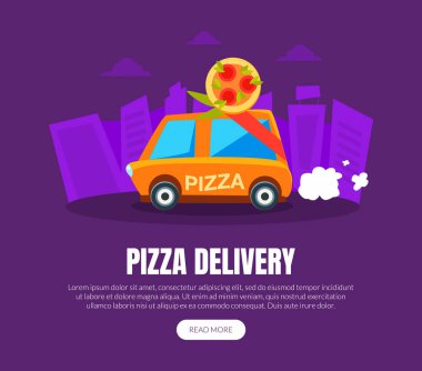 Pizza Teslimatı İniş Sayfası Şablonu, Çevrimiçi Yemek Servisi Web Sayfası, Web Sitesi, Uygulama, Banner Vektör İllüstrasyonu