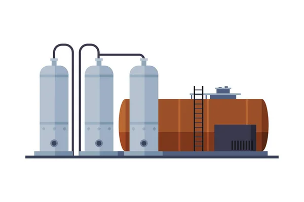 Crude Oil Tank, Benzine, Yakıt Silindiri, Depolama Rezervuarı, Benzin ve Petrol Üretim Endüstrisi Düz Stil Resimleri — Stok Vektör