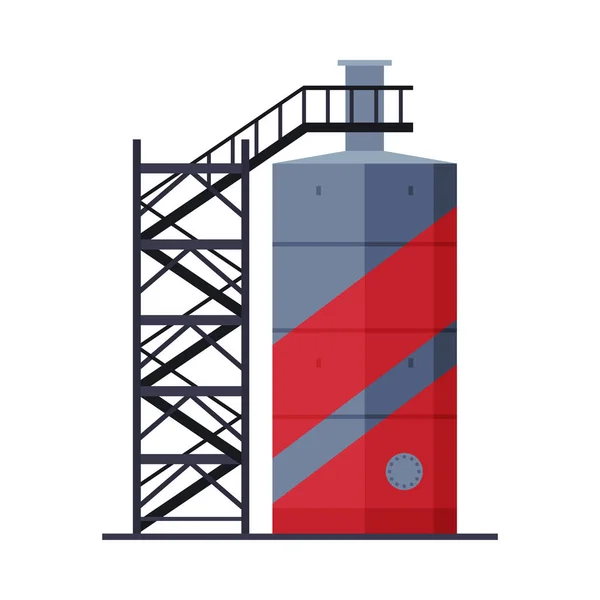 Merdiven, Benzine, Yakıt Silindiri, Depolama Rezervuarı, Benzin ve Petrol Üretim Endüstrisi Düz Stil Vektör Resimleri — Stok Vektör