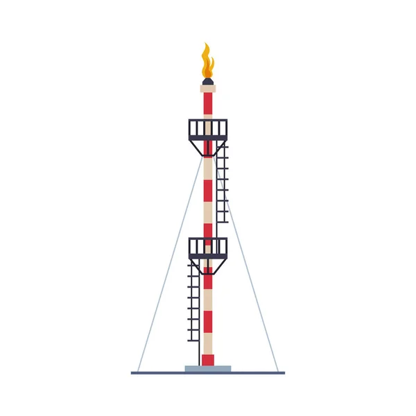 Gas Tower Rig med eld, bensin och petroleumproduktion Industri Platt stil vektor Illustration på vit bakgrund — Stock vektor
