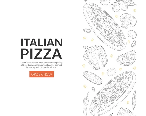 Italian Pizza Landing Page Template, Traditional Fresh Tasty Food Express Delivery Service Vector Illustration — Stock Vector