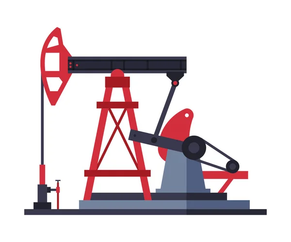 Pompa Jack o pompa dell'olio, benzina e petrolio industria di produzione Stile piatto vettoriale illustrazione su sfondo bianco — Vettoriale Stock