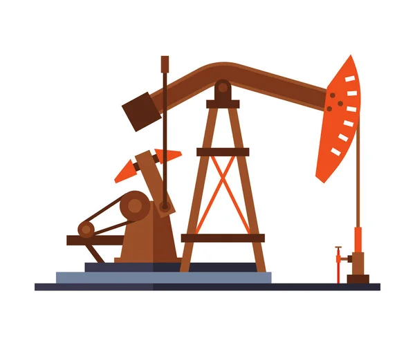 Oliepomp Jack, Benzine en Petroleum Productie Industrie Flat Style Vector Illustratie op witte achtergrond — Stockvector