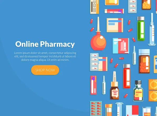 Plantilla de página de aterrizaje de farmacia en línea, farmacia, página web de farmacia en línea, aplicación móvil, ilustración de vectores de la página principal — Vector de stock