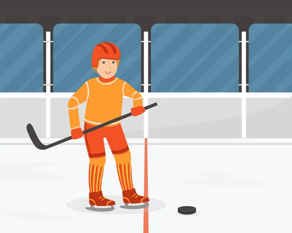 Adolescente activo jugando al hockey, chico haciendo actividad física e ilustración vectorial deportiva — Vector de stock