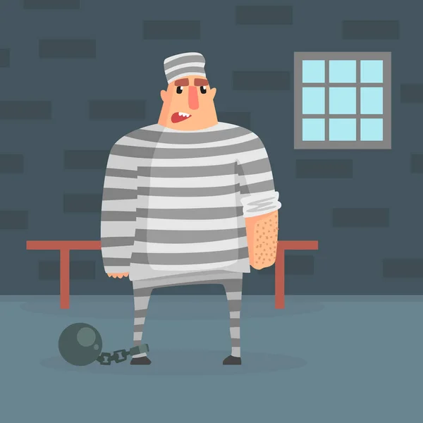 Mężczyzna Postać więźnia w pasiastej szacie w więziennej komórce Wektor ilustracji — Wektor stockowy