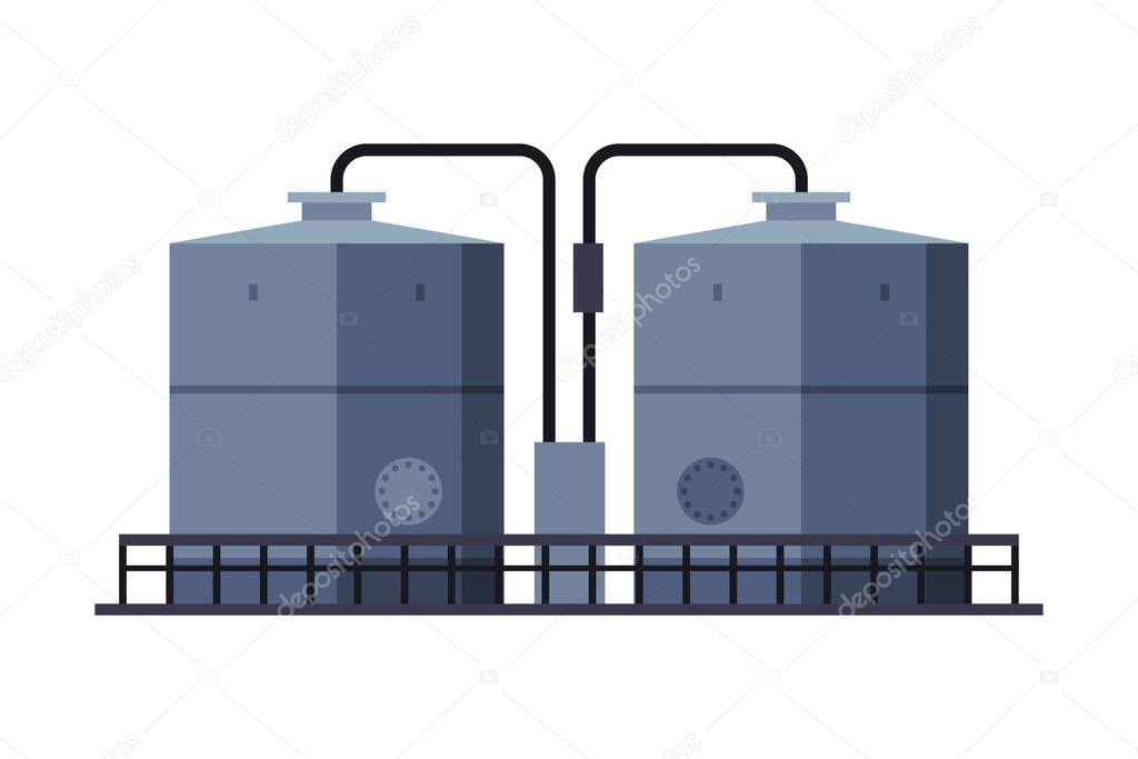 Oil Tank Cylinder, Storage Reservoir, Gasoline and Petroleum Production Industry Flat Style Vector Illustration on White Background