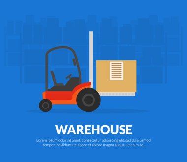 Forklift Kamyonu, Depo, Ulaşım ve Kargo Hizmetleri ve Düz Vektör Resimleriyle Depo Pankartı Şablonu