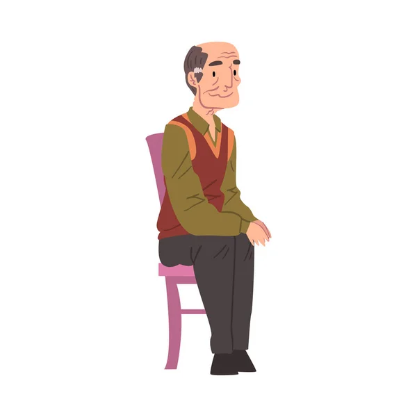 Äldre Man Sitter i stol, morfar karaktär tecknad stil vektor Illustration på vit bakgrund — Stock vektor