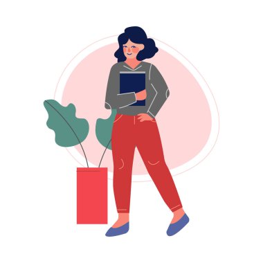 Bir Kitapla Yürüyen Kız, Kadın Koleji ya da Üniversite Öğrencisi, Edebiyat Vektörü İllüstrasyonundan Hoşlanan Genç Kadın