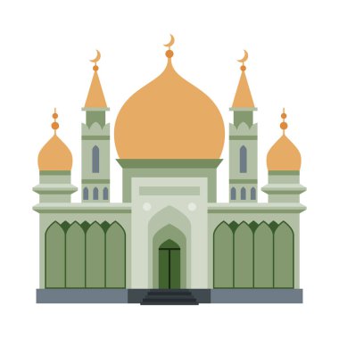 Müslüman Cami Binası, Dini Tapınak, Antik Mimari Yapı Vektörü İllüstrasyonu