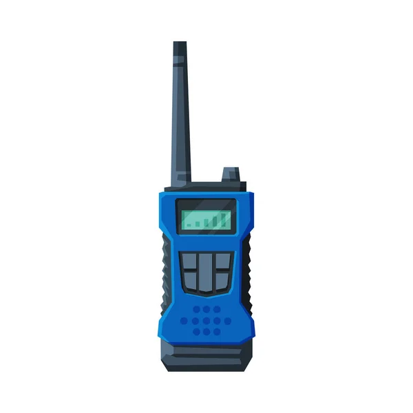 Moderner Funksender, tragbares blaues Handgerät mit Bildschirm und Antenne — Stockvektor
