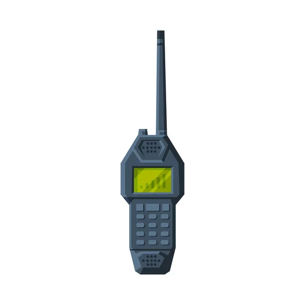 Modern Handheld Radio Transmitter, Black Portable Radio Device with Screen and Antenna Flat Vector Illustration — 스톡 벡터