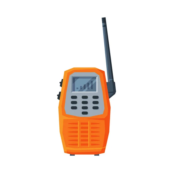 Modern Handheld Radio Transmitter, Orange Portable Radio Device with Screen and Antenna Flat Vector Illustration — 스톡 벡터