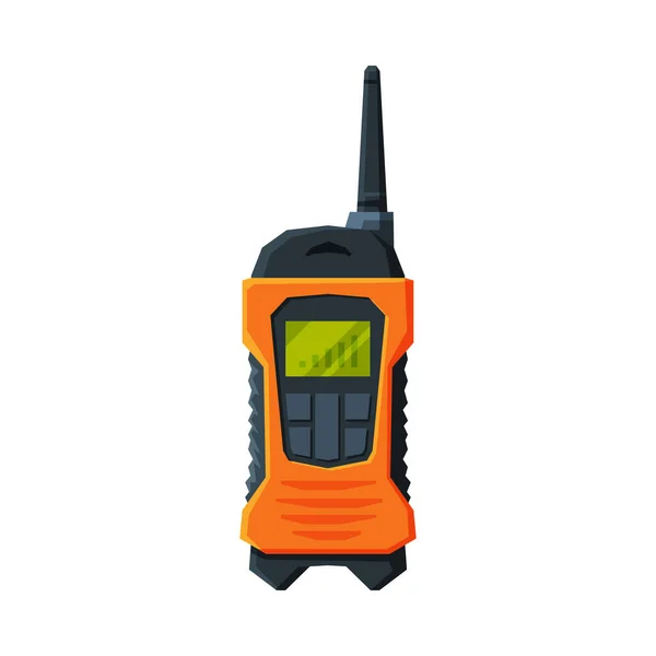 Handheld-Funksender, moderne orangefarbene und schwarze tragbare Funkgeräte, flache Vektorillustration — Stockvektor