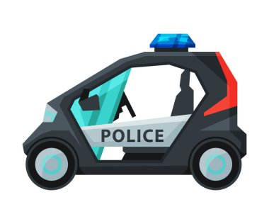 Polis Elektrikli Mini Araba, Acil Devriye Aracı Düz Vektör Resimleri
