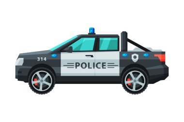 Polis Kapalı Yol Aracı, Acil Devriye Taşımacılık Düz Vektör Resimleri