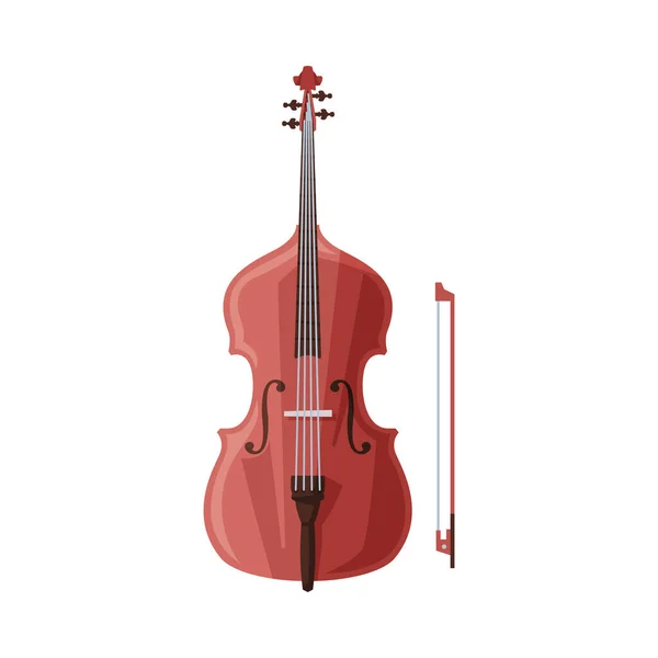 Cello and Bow Classical String Musical Instrument Flat Style Vector Illustration on White Background — 스톡 벡터