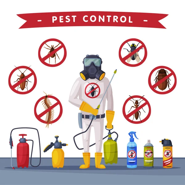 Pest Control Service Banner Template, Detecting, Exterminating and Protecting Vector Illustration — 스톡 벡터