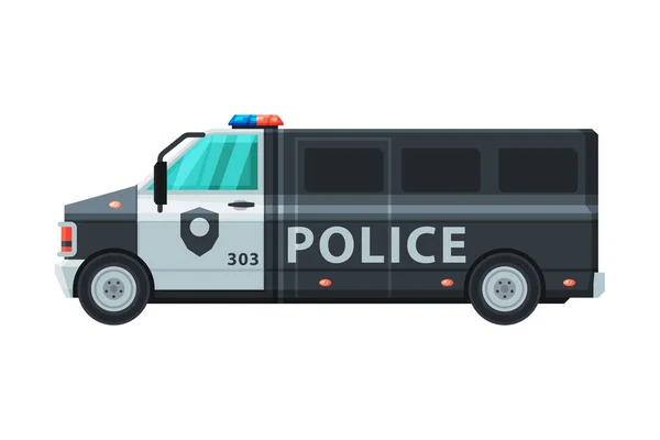 Policja Van Pojazd, Patrol awaryjny Transport płaski Wektor Ilustracja — Wektor stockowy
