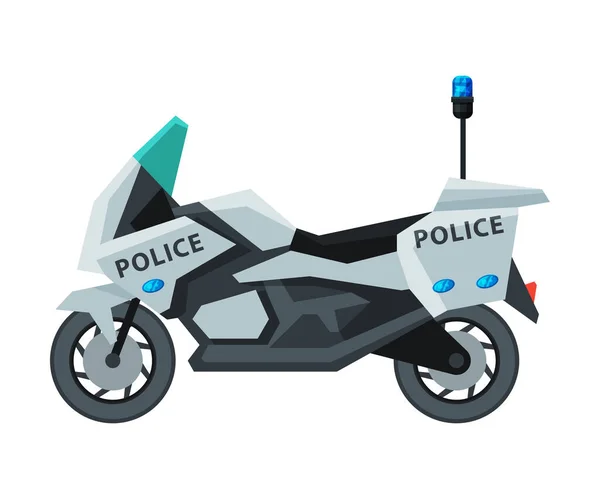 Motociclo della polizia, Veicolo di pattuglia di emergenza, Illustrazione vettoriale piatta con vista laterale — Vettoriale Stock