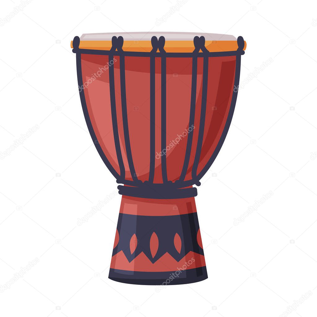 Djembe Drum Percussion Musical Instrument Flat Style Vector Illustration on White Background
