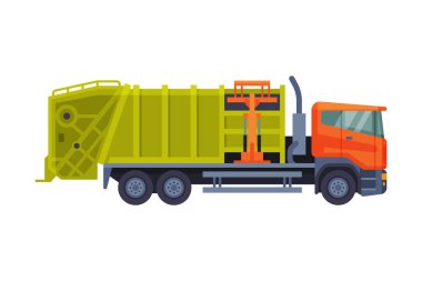 Kentsel Çöp Kamyonu Hijyen Aracı, Atık Toplama, Taşımacılık ve Geri Dönüşüm Konsepti Düz Şekil Vektör İlülasyonu