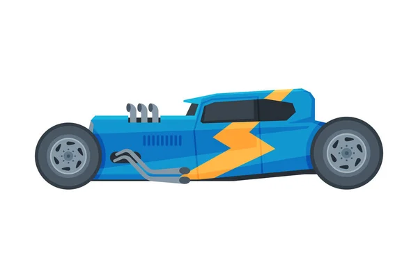 Voiture bleue de style rétro, vieille illustration vectorielle de sport automobile de course sur fond blanc — Image vectorielle