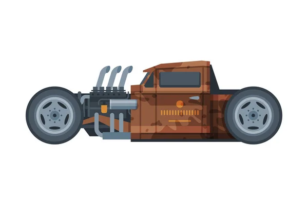 Estilo retro Coche marrón, Ilustración de vectores de automóviles deportivos de carreras antiguas sobre fondo blanco — Vector de stock