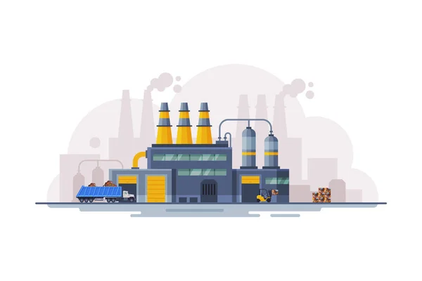 Usine de traitement des déchets Bâtiment industriel, collecte, séparation et recyclage des déchets Illustration vectorielle de style plat — Image vectorielle