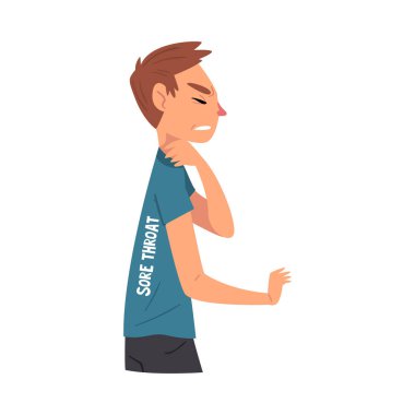 Soğuk Semptom, Boğaz ağrısı çeken adam, Tıbbi Tedavi ve Sağlık Konsepti Çizgi Film Biçimi Vektör İllüstrasyonu
