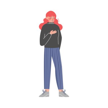 Konuşan ve hareket eden kız, günlük kıyafetli kız, Beyaz Arkaplan 'da izole edilmiş vektör illüstrasyonunda biriyle konuşuyor.