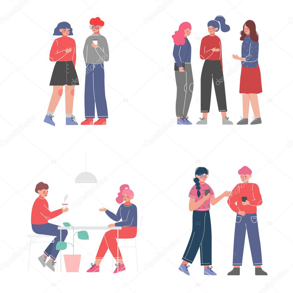 People Talking to Each Other Set, Meeting of Friends or Colleagues Vector Illustration on White Background