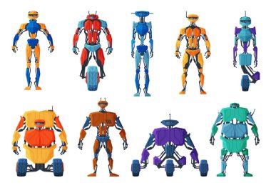 Modern Robotlar Kümesi, Android Geleceği Robot Teknolojisi, Sibernetik Yapay Zeka Makinesi Vektör Resimleri Beyaz Arkaplanda İzole Edildi
