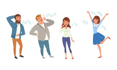 Mutlu İnsanlar Olumlu Mizah Ayarlı Çizgi Film Biçimi Vektör İllüstrasyonuyla Gülüyor