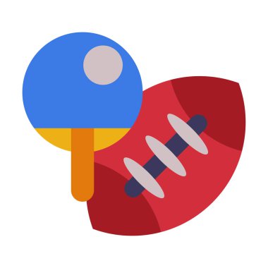 Raket ve Rugby Ball, Masa Tenisi ya da Masa Tenisi ve Amerikan Futbol Ekipmanı Beyaz Arkaplanda Düz Stil Vektör Resimleri