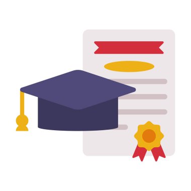 Mezuniyet Başlığı ve Diploması, Okula Dönüş Konsepti Düz Stil Vektör İllüstrasyonu