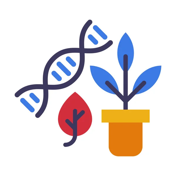 Biologie Lesson Concept, Dna Structuur en Plant in Flowerpot Platte Stijl Vector Illustratie op Witte Achtergrond — Stockvector