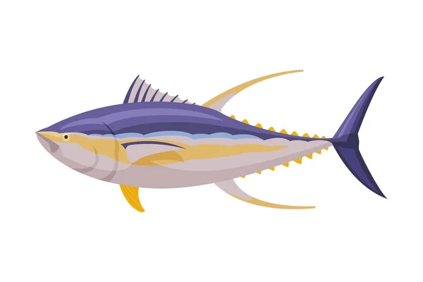 Yellowfin tuna Fresh Aquatic Sea Fish Species Cartoon Vector Illustration — Stock Vector