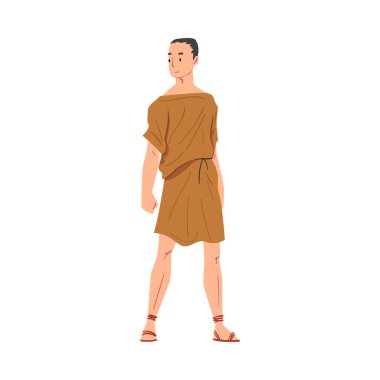 Roman Man in Traditional Clothes, Ancient Rome Plebeian Citizen Character in Tunic And Sandals Vector Illustration clipart