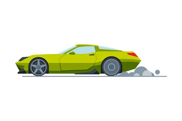 Green Sport Racing Car, Side View, Fast Motor Racing Bolid Vector Illustration — Stock Vector