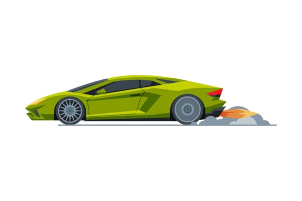 Groene Sport Racing Auto, Zijaanzicht, Snelle Motor Racing Bolid Vector Illustratie — Stockvector