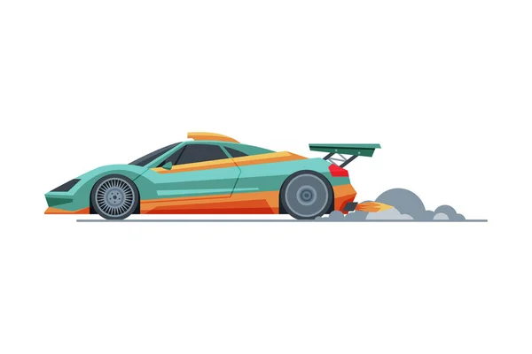 Sport Racing Auto, Zijaanzicht, Snelle Motor Racing Voertuig met Turbo Engine Vector Illustratie — Stockvector