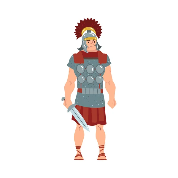 Ancient Rome Warrior, Male Roman Legionnaire or Soldier Character with Sword Vector Illustration — Stock Vector